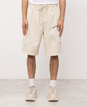 Palm Angels Beige cargo shorts with logo embroidery PMCS012S26FAB002