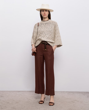 Brunello Cucinelli Brown linen pants with monil chain MH126P9184