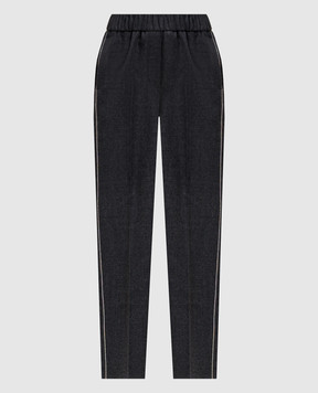 Peserico Gray wool pants with monil chain A0407203359