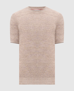 Brunello Cucinelli Beige knitted T-shirt with linen M2L707710