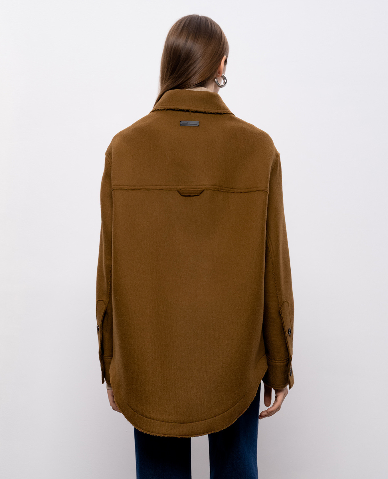 

Brown wool coat with logo Ami Paris