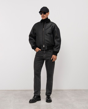 Cashmere&Whiskey Black cropped bomber style sheepskin coat DF896