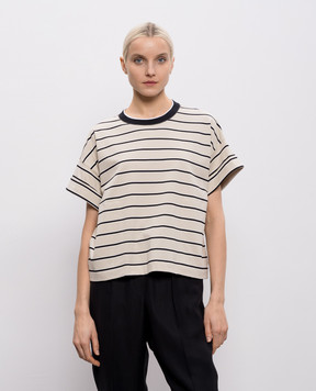 Brunello Cucinelli Beige striped T-shirt with pockets MQ984ES810