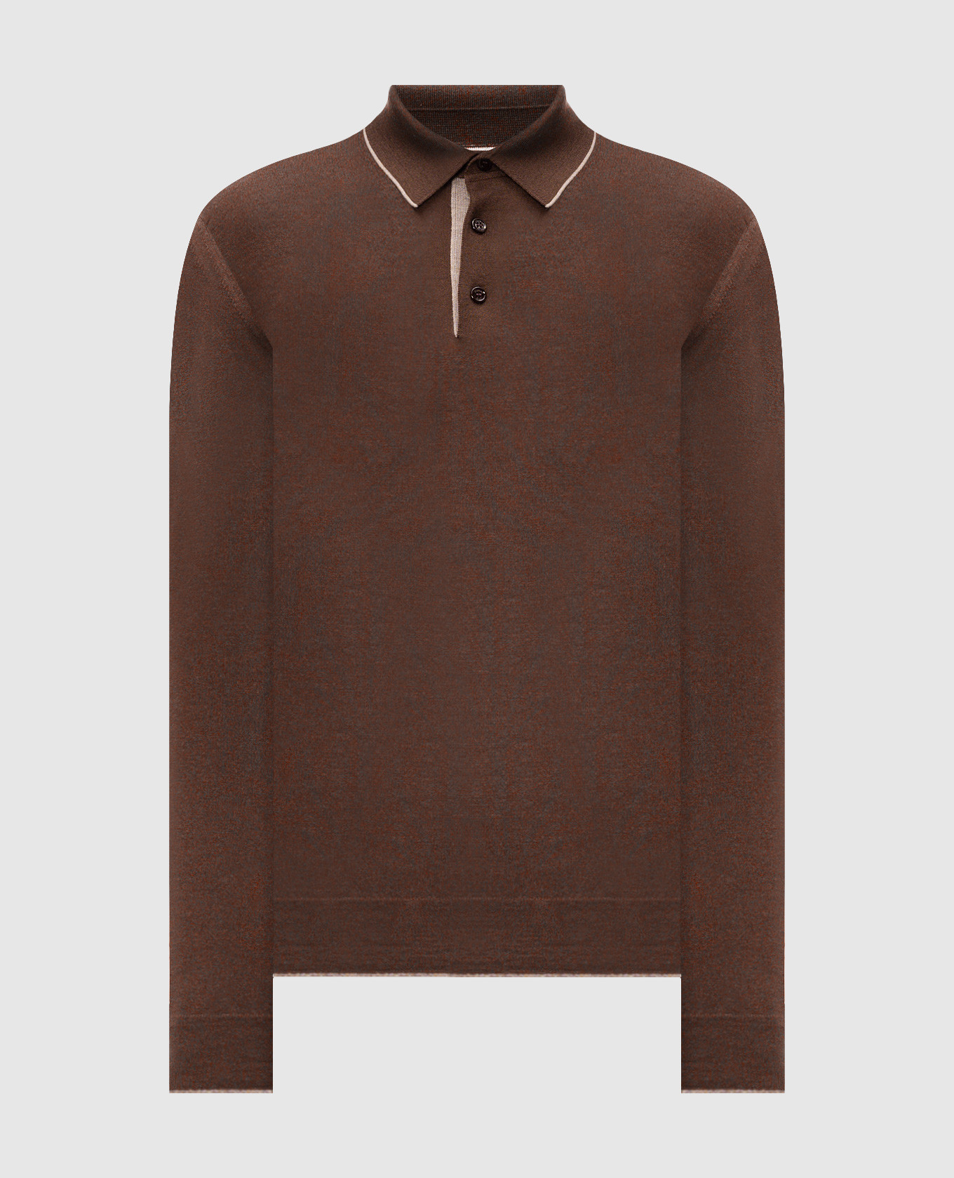 Brown wool, silk and cashmere polo shirt