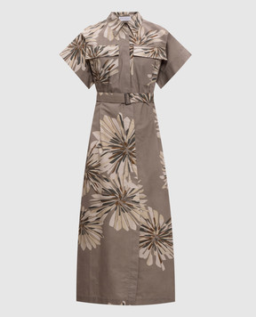 Brunello Cucinelli Khaki floral print shirt dress MQ197A5475