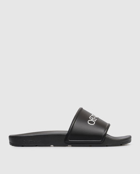 Off-White Black sliders with textured logo OMIU002S26MAT002
