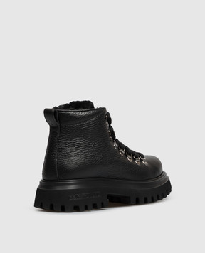 Dolce&Gabbana Children's black leather boots with fur DA5362A07223940