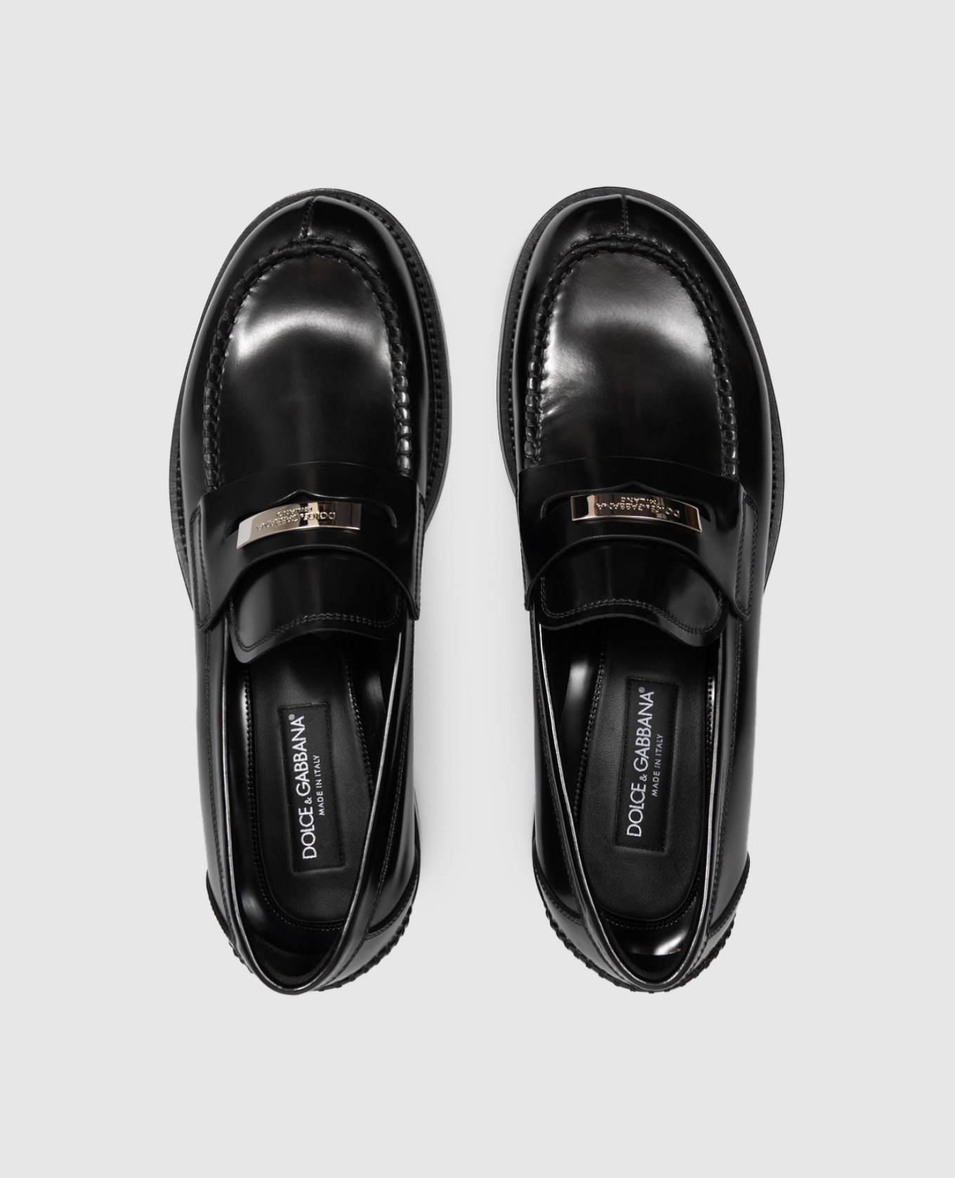 Black leather glossy loafers with monoframe Dolce&Gabbana 4