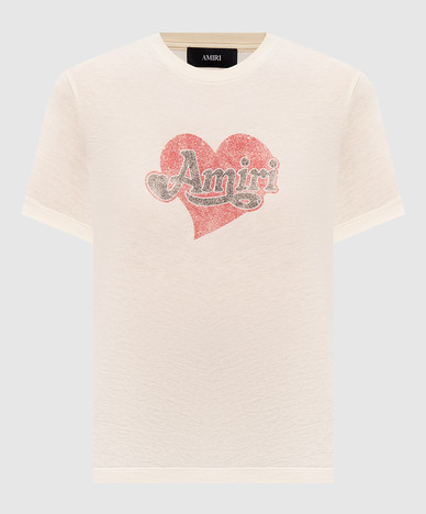 Beige T-shirt with logo print