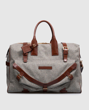 Brunello Cucinelli Grey wool and cashmere travel bag with logo patch MBPABU443