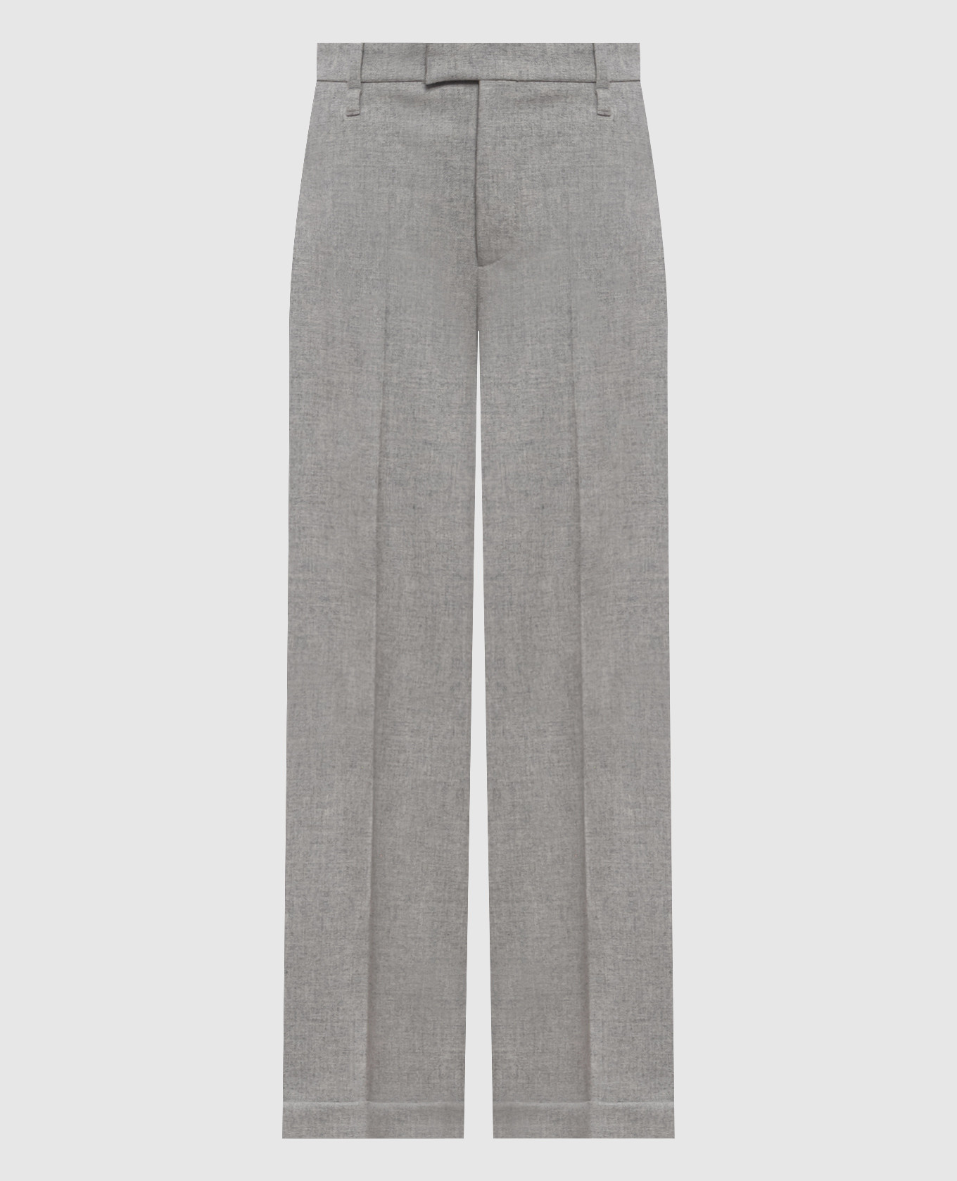 Gray wool and cashmere pants with monil chain