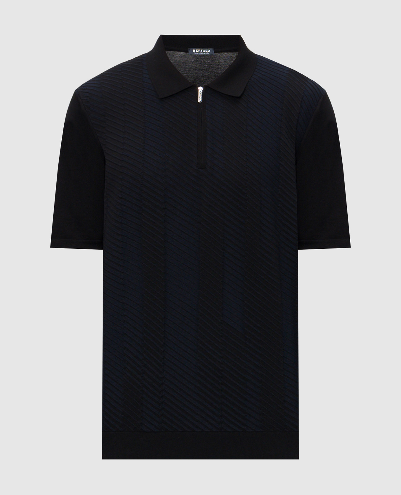 

Black polo shirt with striped silk Bertolo Cashmere