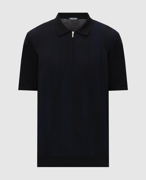 Bertolo Cashmere Black polo shirt with striped silk 9025410025435860