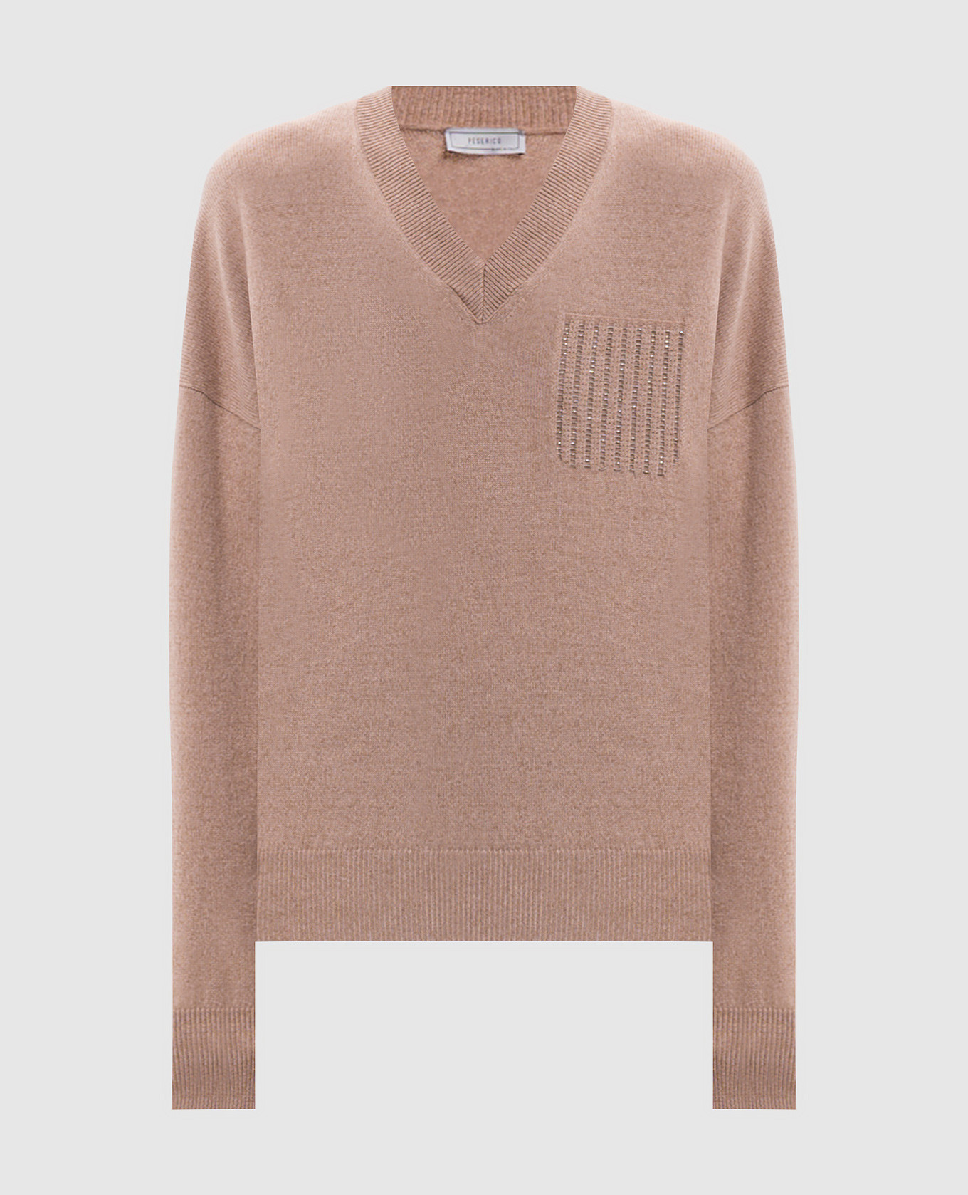Beige wool, silk and cashmere pullover