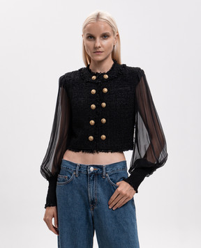 Balmain Black cropped tweed jacket HF1SK911MI74