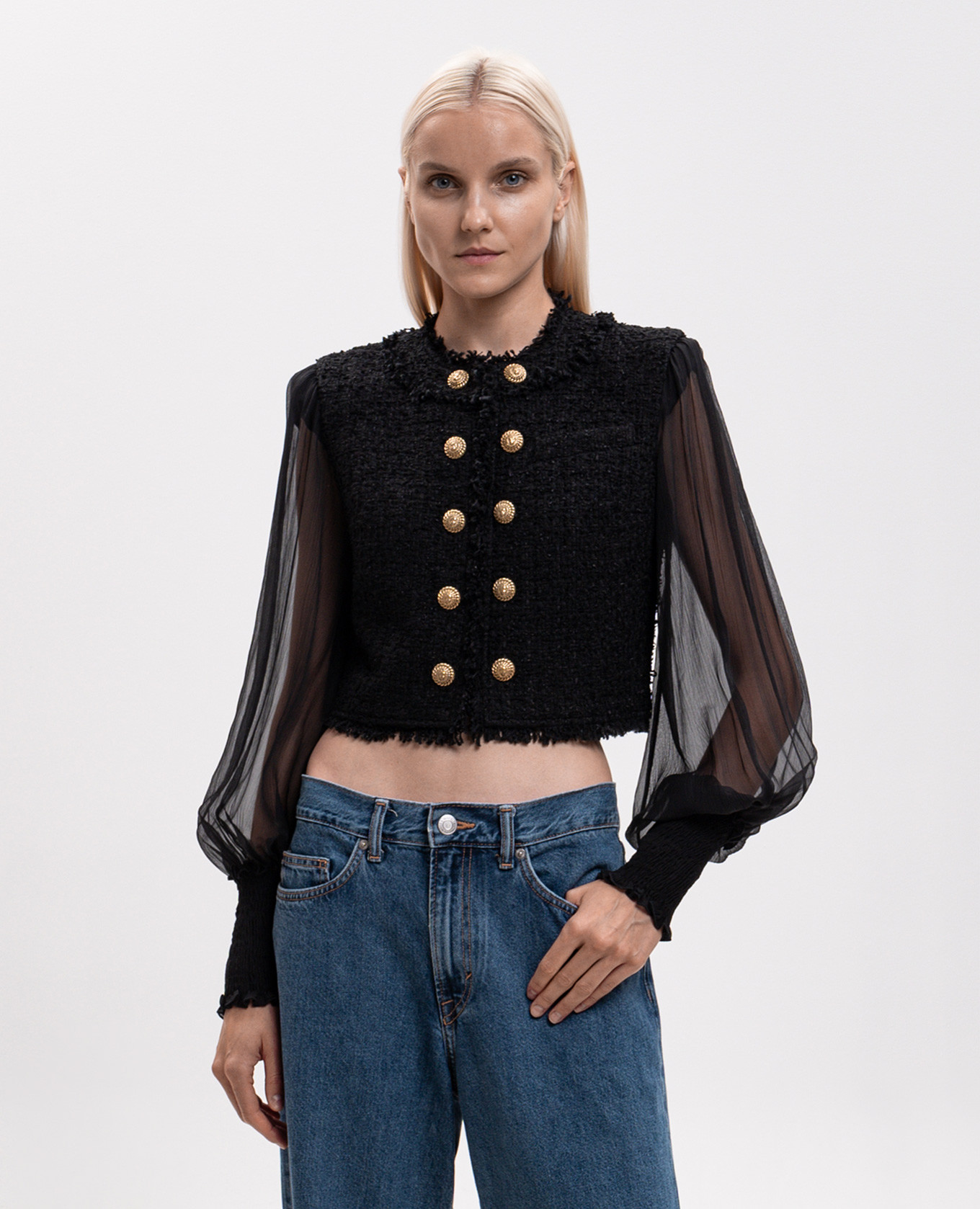 Black cropped tweed jacket Balmain 3
