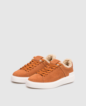 Balmain Brown suede B-Court sneakers with fur HN1VI690LSRG