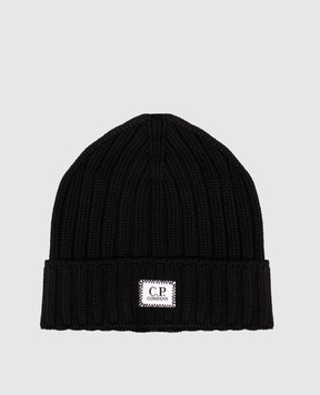 C.P. Company Black wool hat with logo patch MAC738A005509A