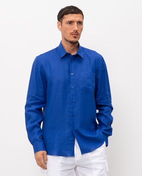 Vilebrequin Blue linen shirt with embroidery CRSE3U01