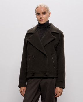 Peserico Brown cropped double-breasted coat with wool and cashmere A2108603197