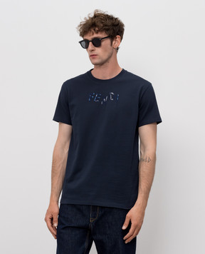 Fendi Blue T-shirt with embroidered logo FY1319AUOB