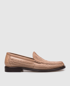 Brunello Cucinelli Beige leather loafers with weaving MPUHJUF659