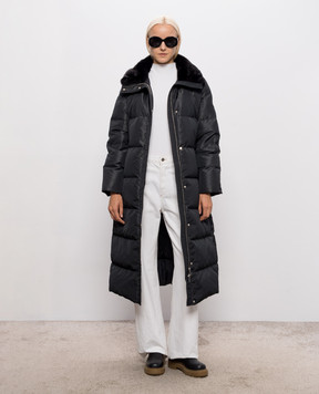 Be Florence Black elongated down jacket with mink collar BE2642