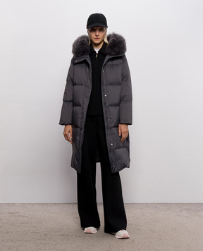 Yves Salomon Army Gray down jacket with fur 27WFM01306U04W