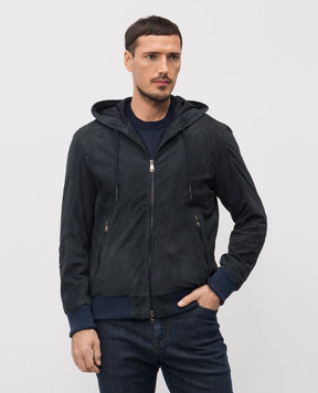 Cashmere&Whiskey Blue suede jacket with hood DF866
