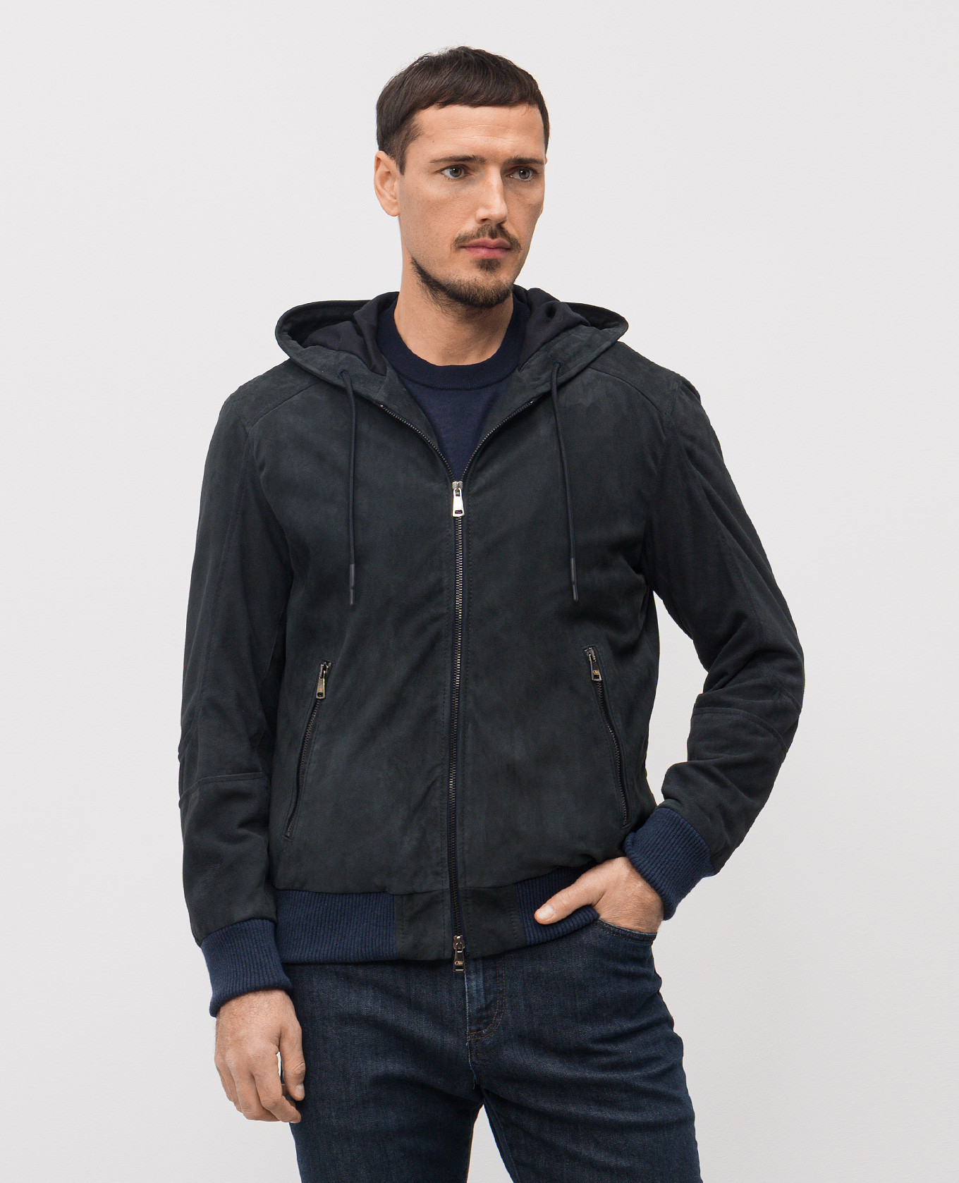 

Blue suede jacket with hood Cashmere&Whiskey