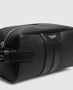 Serapian Black leather toiletry bag with logo SRSTSMML739524ACG2