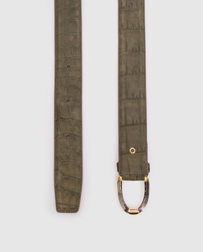Stefano Ricci Khaki crocodile leather belt N381CNC586U4