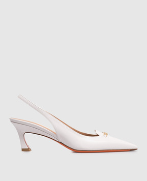 Santoni White leather slingbacks with monogram WDEM72112HA2NWLN