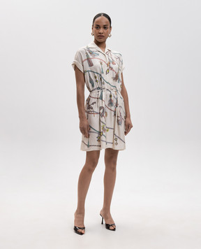 Versace Beige silk shirt dress with branded print 10254981A18643