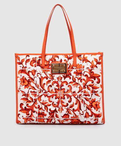 Orange printed tote bag