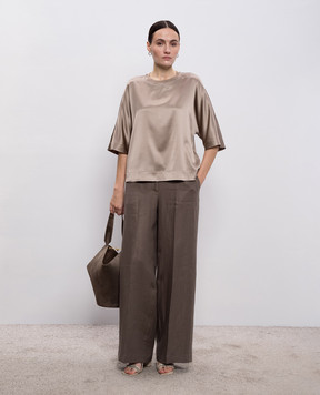 Peserico Brown silk blouse with monil chain A068712372E