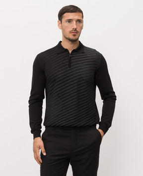 Stefano Ricci Black striped wool, silk and cashmere polo shirt KE08023P30E26373