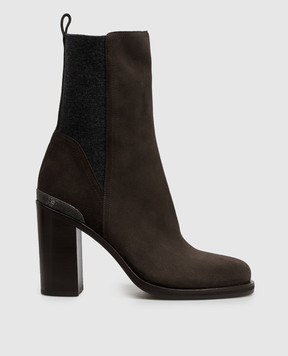 Brunello Cucinelli Brown suede ankle boots with monil chain MZSFC3360P