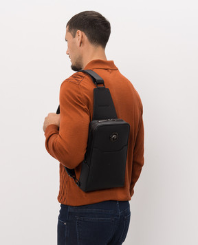 Stefano Ricci Black leather sling bag with textured emblem ND219GUMR