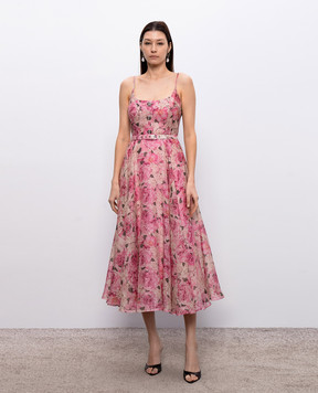 Nissa Pink linen and silk midi dress RC16503