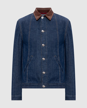 Brunello Cucinelli Blue denim jacket with leather collar MH2636914