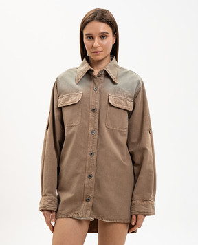 Off-White Brown denim shirt with logo embroidery 2ES006S26FAB001