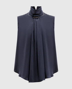 Brunello Cucinelli Blue silk top with monil chain MPC59B1G14