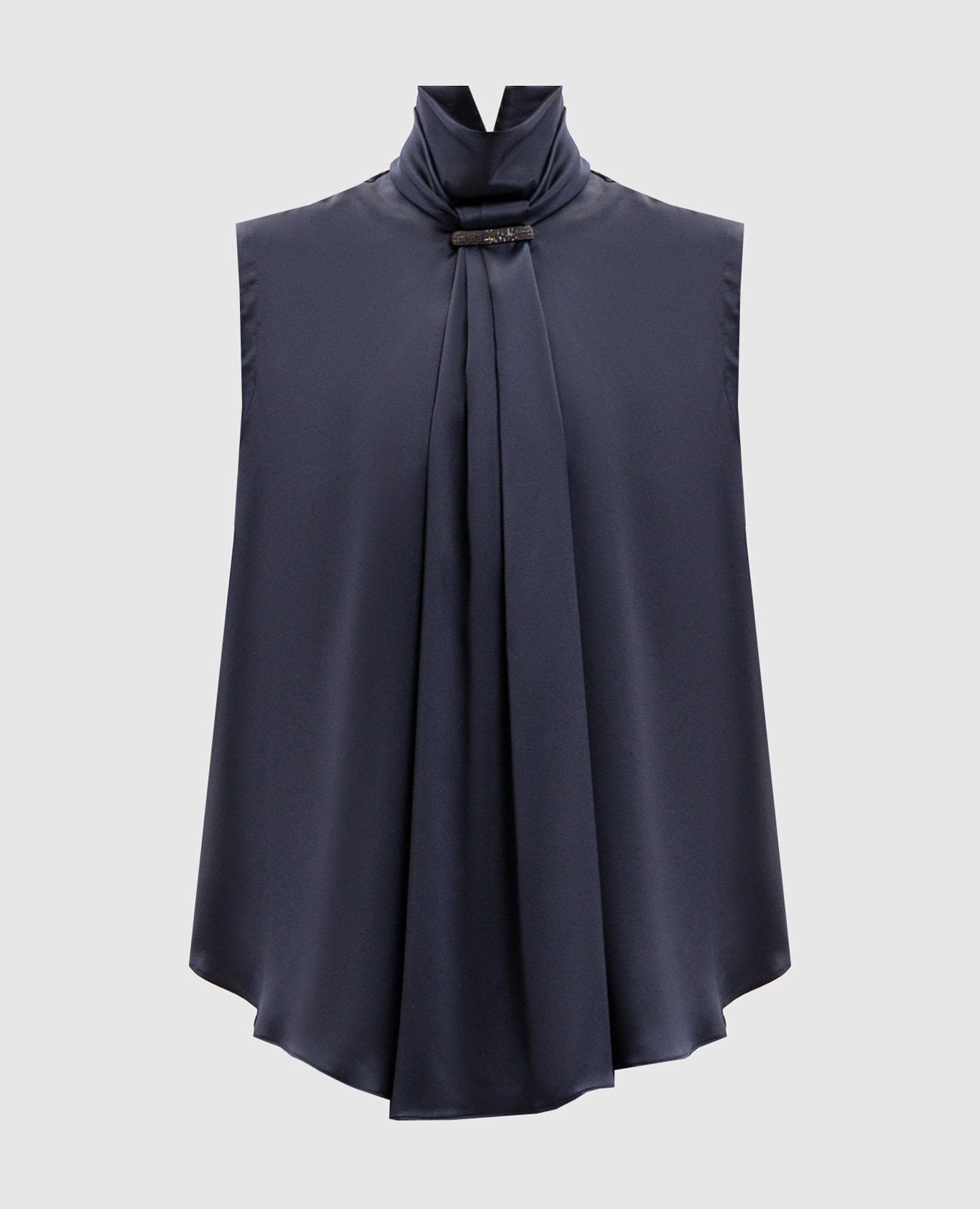 Blue silk top with monil chain
