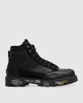 Premiata Children's black leather boots URBAN with fur 32M219488