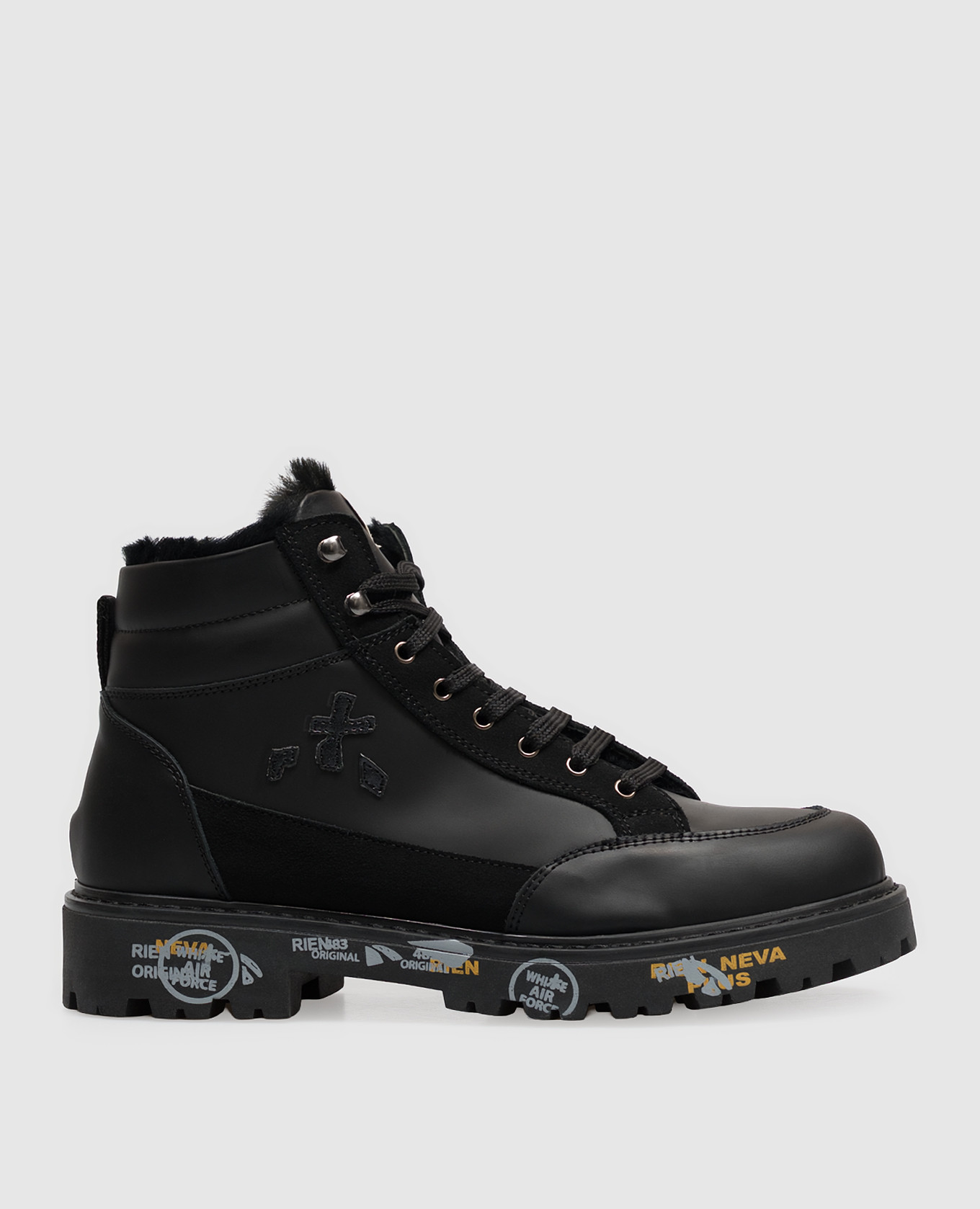 Children's black leather boots URBAN with fur