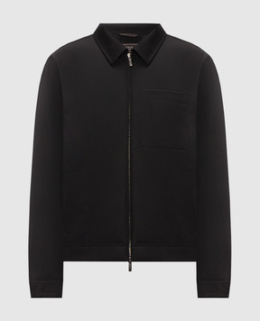 Peserico Black wool jacket with logo patch R5230302445