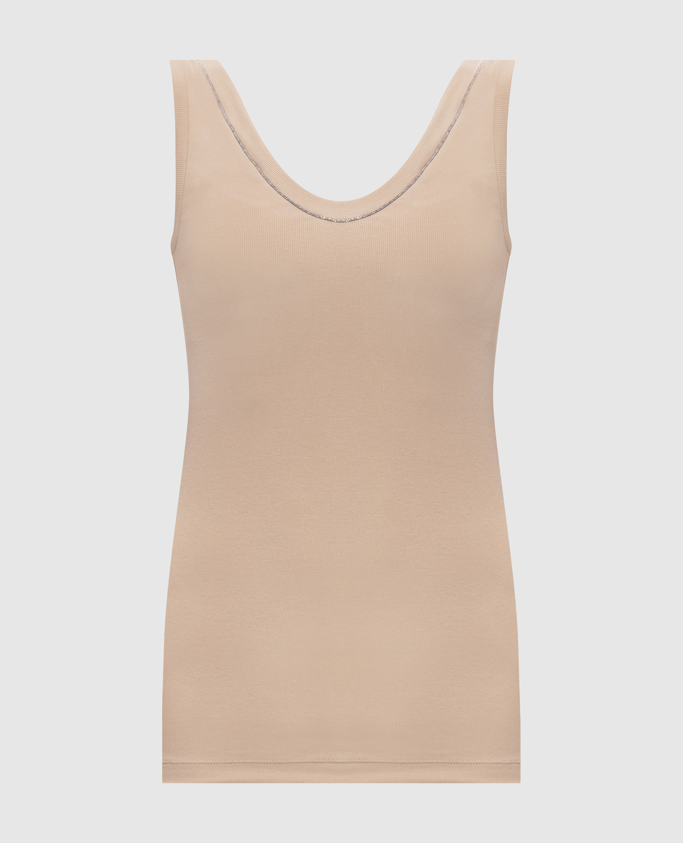 Beige ribbed top with monil chain