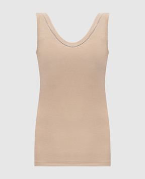 Brunello Cucinelli Beige ribbed top with monil chain M0TC8BJ312