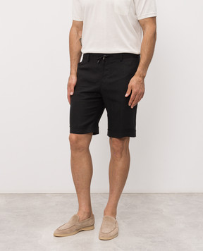 Stefano Ricci Black linen shorts with embroidery MCT80R0016L0005Q